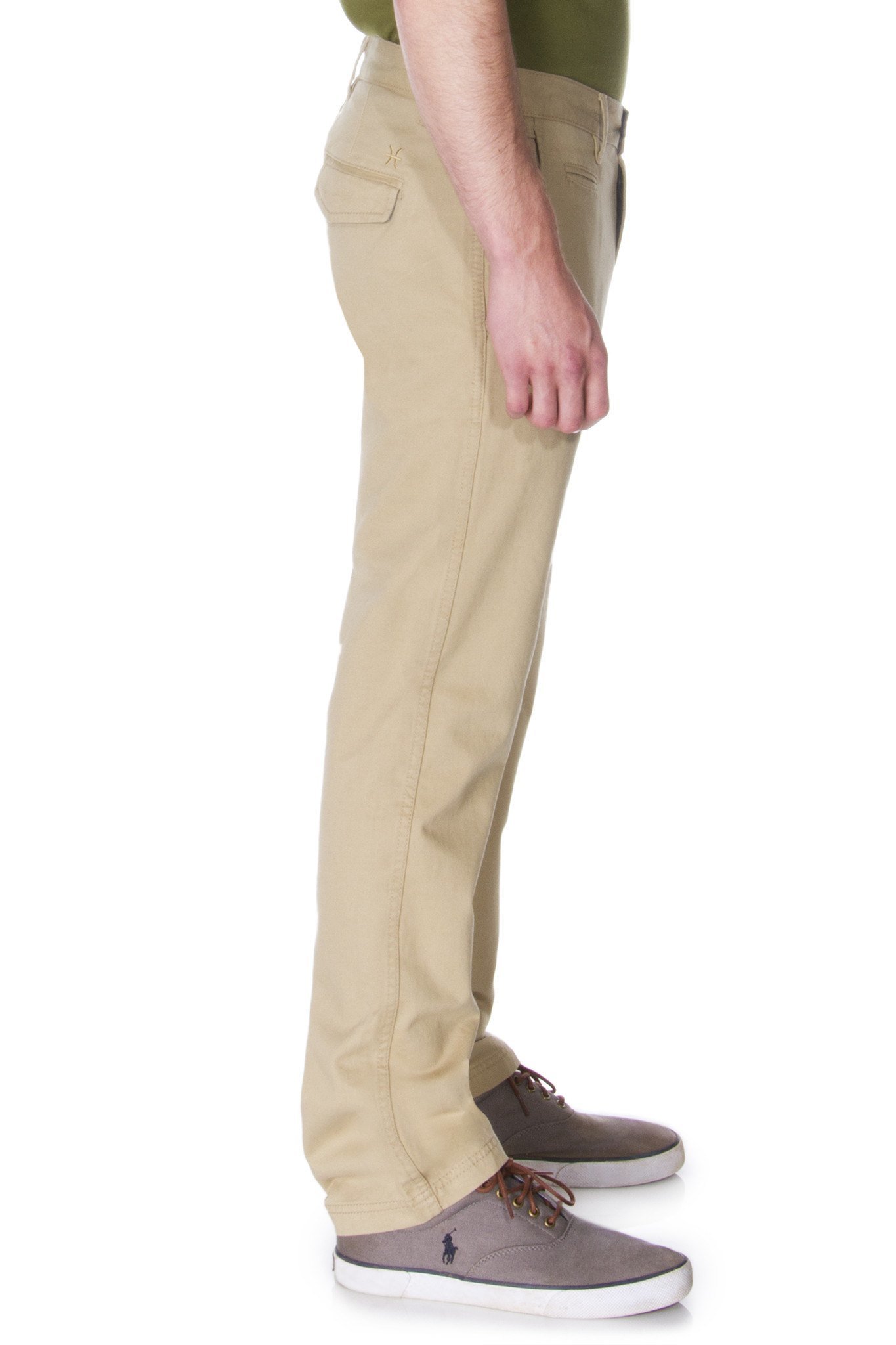 Technical drawing of the 65 MCMLXV Men's Khaki Chino Pant showcasing design details and features.