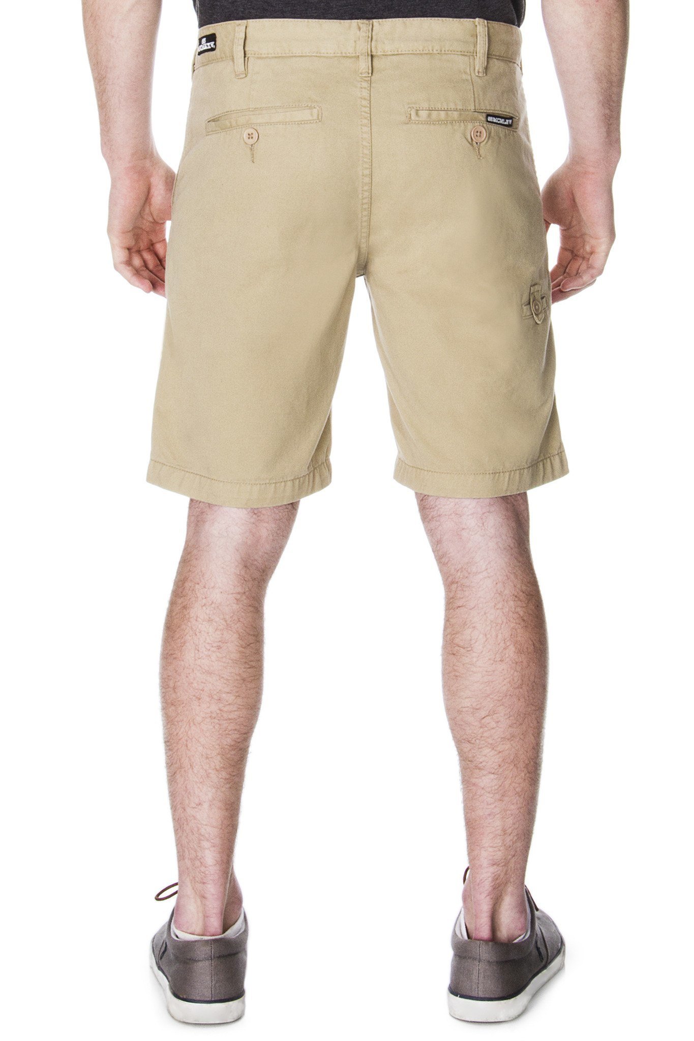 Technical drawing of 65 MCMLXV Men's Khaki Chino Short showcasing design and features.