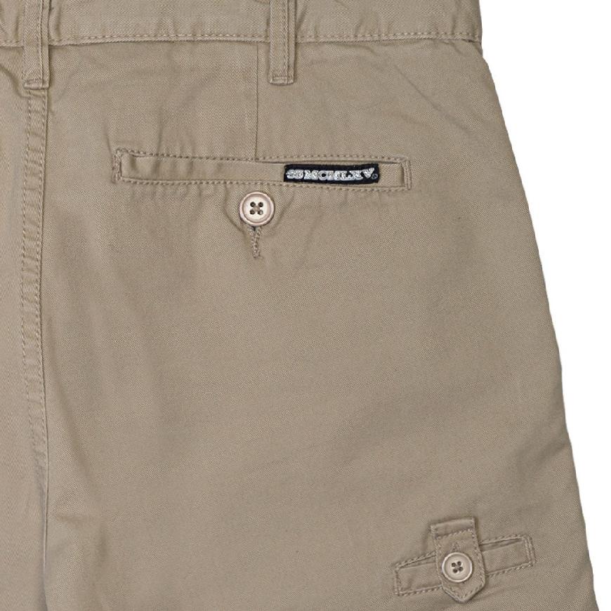 Technical drawing of 65 MCMLXV Men's Khaki Chino Short showcasing design and features.