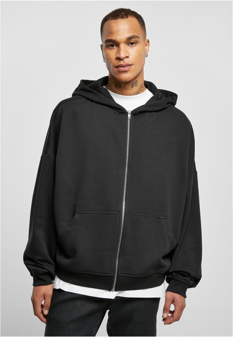 Men's 90s Zip Hoodie in soft terry fabric, featuring a large hood, split kangaroo pocket, and metal zipper for a stylish urban look.