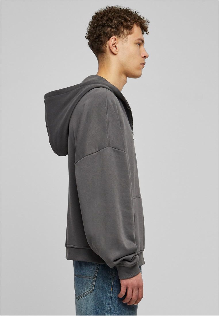 Men's 90s Zip Hoodie in soft terry fabric, featuring a large hood, split kangaroo pocket, and metal zipper for a stylish urban look.