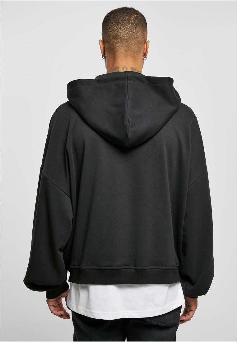 Men's 90s Zip Hoodie in soft terry fabric, featuring a large hood, split kangaroo pocket, and metal zipper for a stylish urban look.