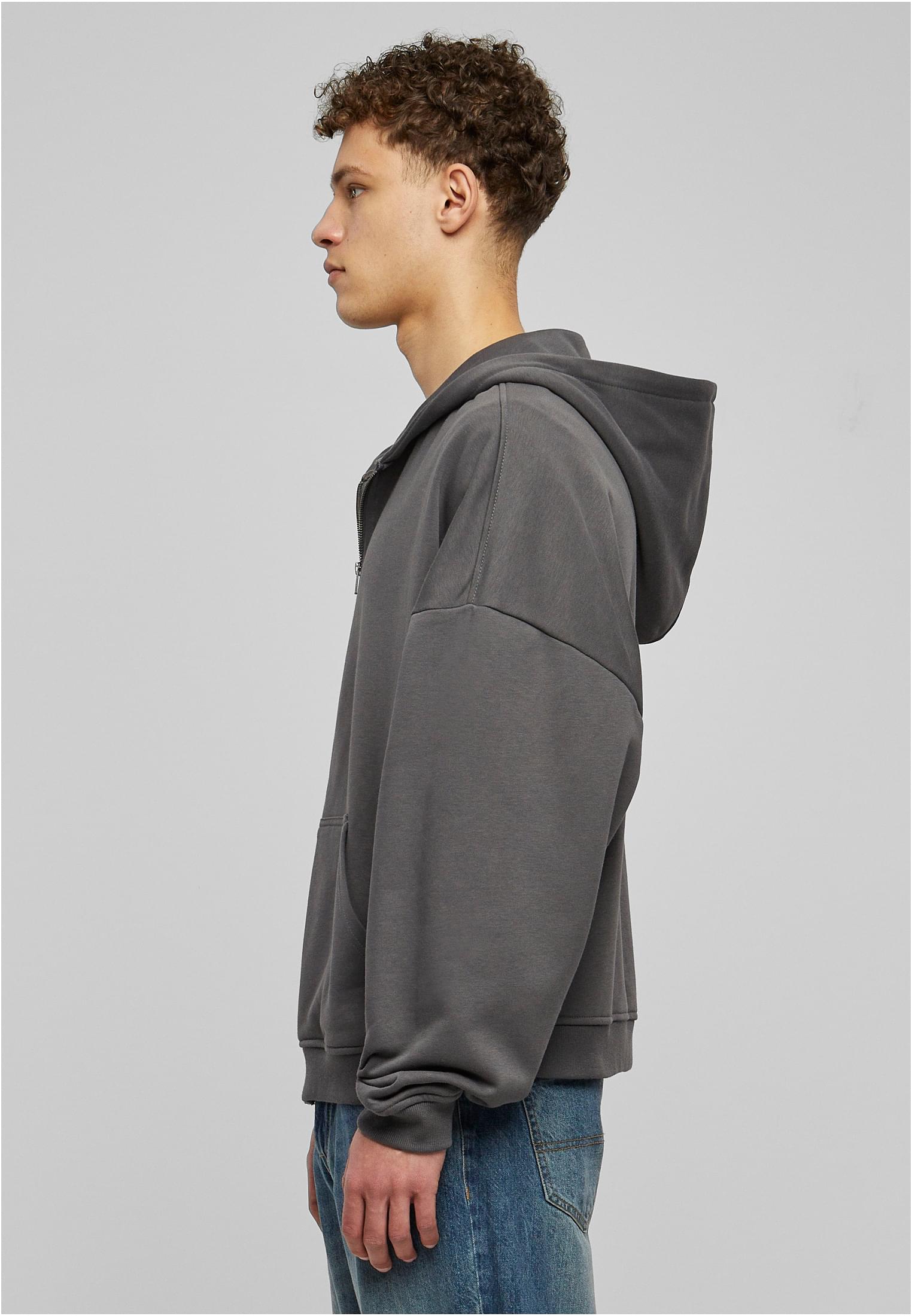 Men's 90s Zip Hoodie in soft terry fabric, featuring a large hood, split kangaroo pocket, and metal zipper for a stylish urban look.