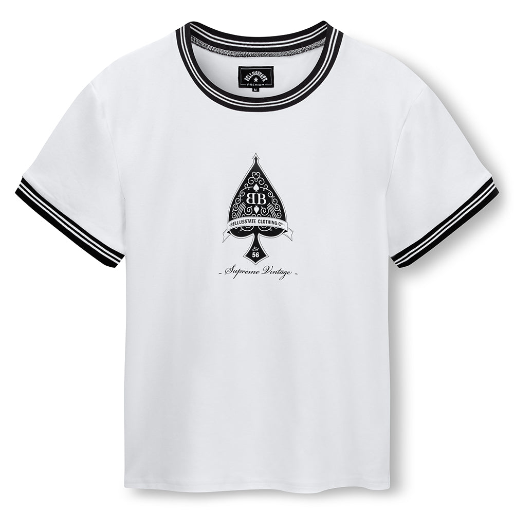 Ace of Spades Crew-neckline Cotton T-shirt featuring a classic design and soft white fabric, perfect for casual wear.