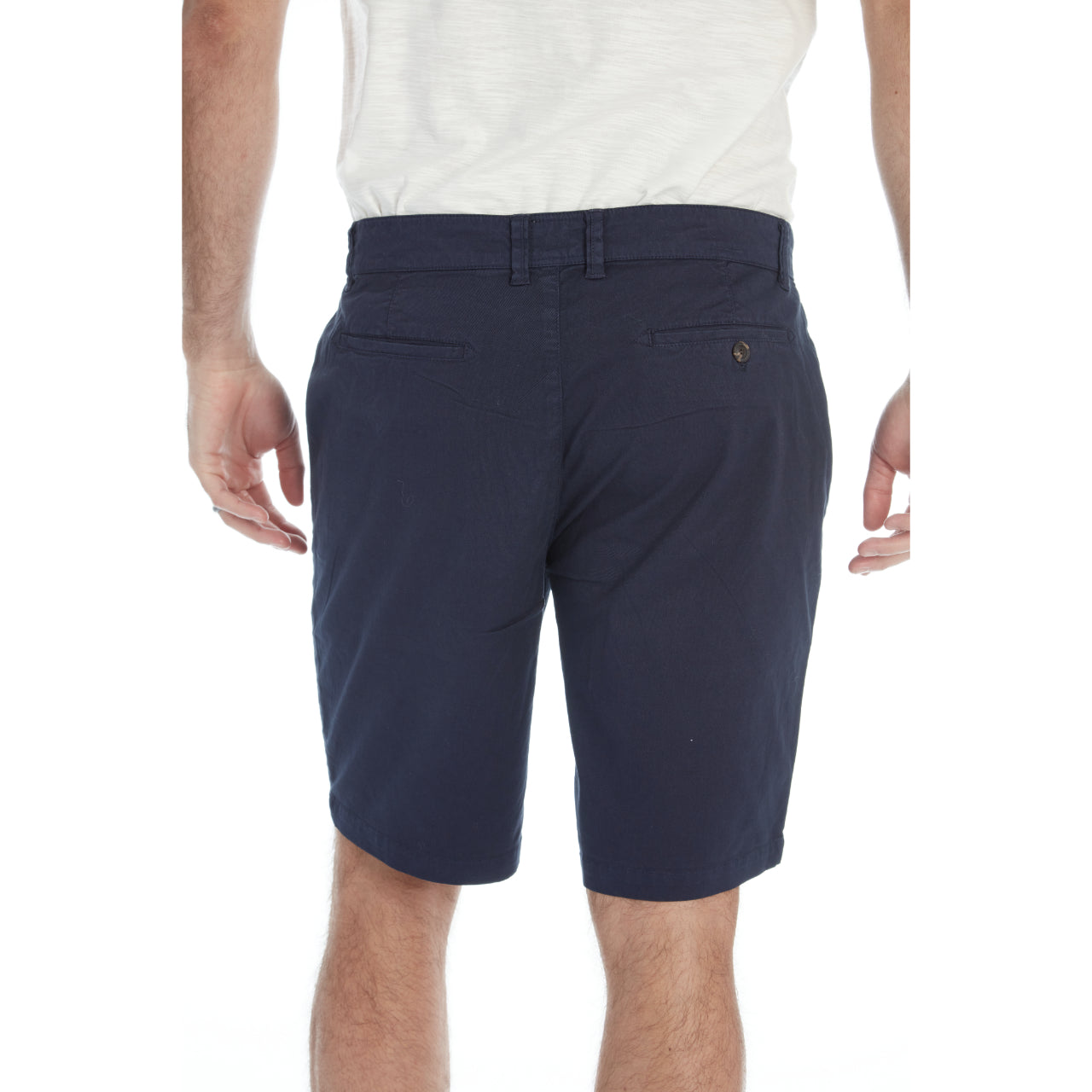 Adan Twill Shorts in navy color, featuring four pockets and a 9-inch inseam, made from a cotton-spandex blend.