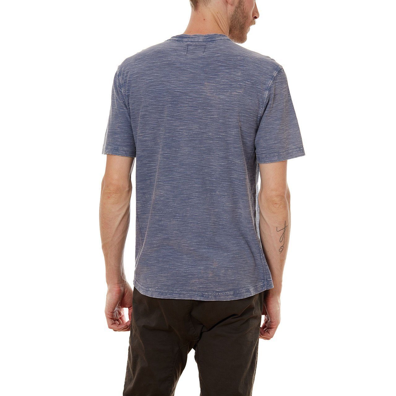 Amari Garment Dyed Tee featuring a crew neck, short sleeves, and a patch pocket, made from 100% cotton in an eco-friendly factory.