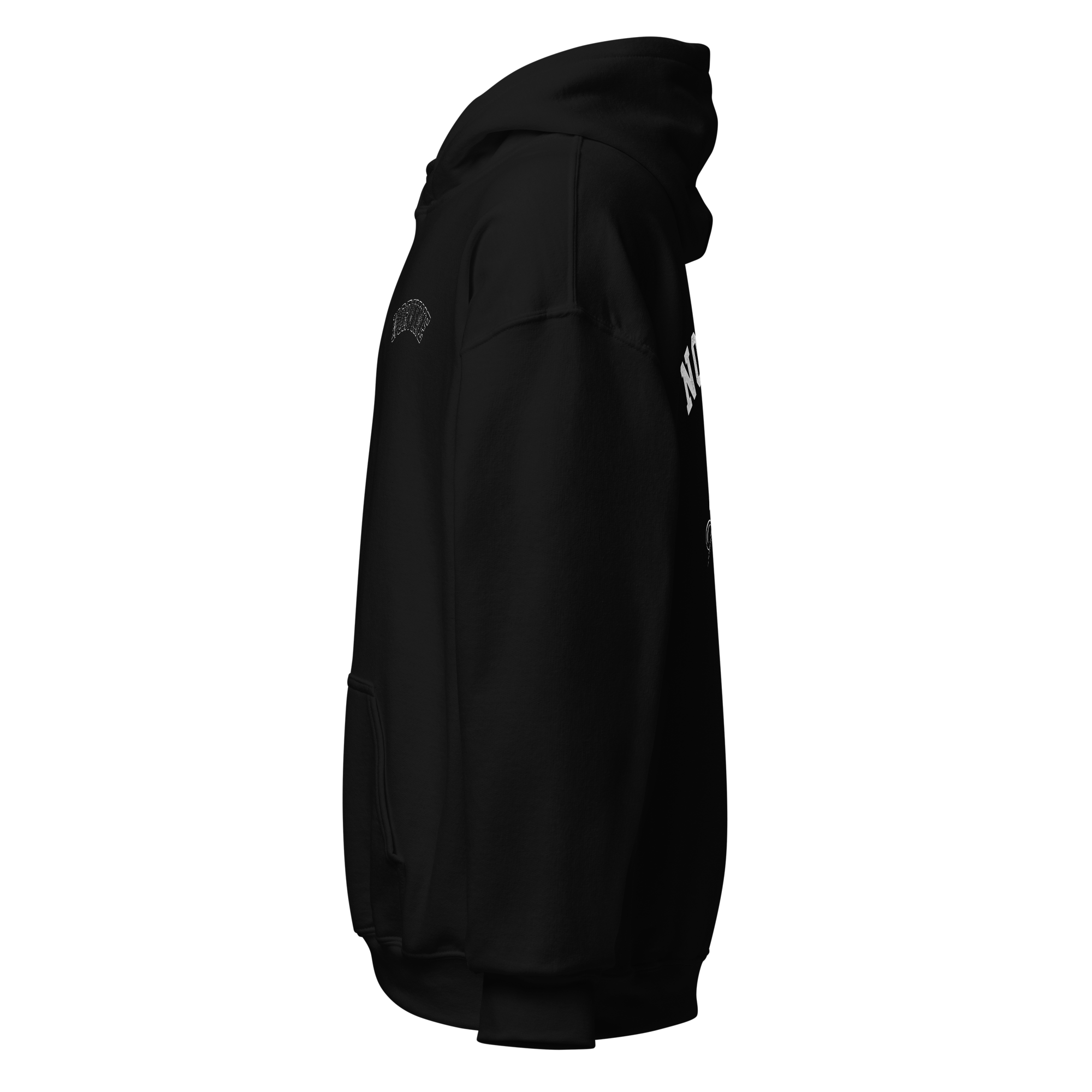 Anchor Heavy Blend Hoodie featuring large back print and embroidered logos on chest and sleeve, showcasing its stylish design and comfort.