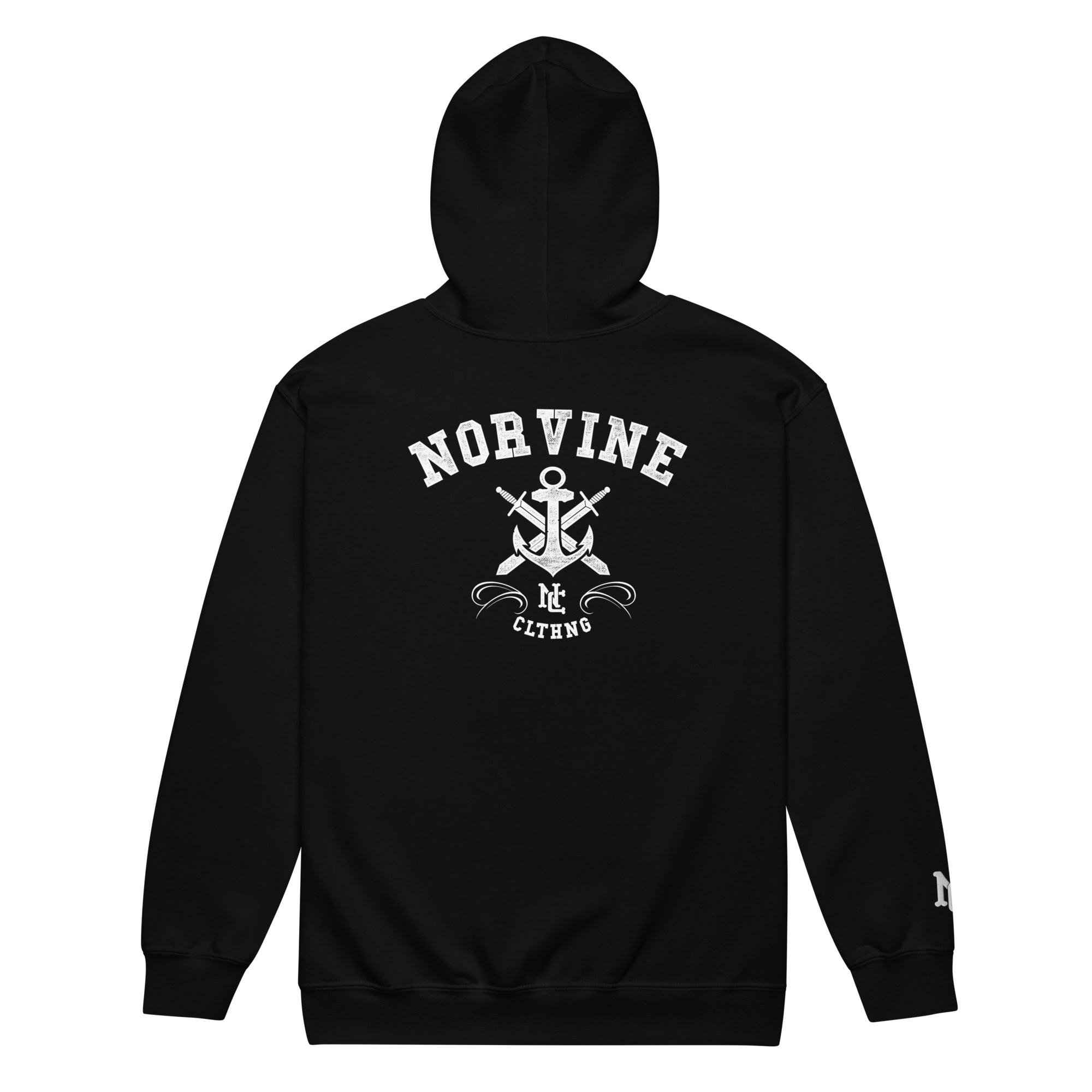 Anchor Heavy Blend Zip Hoodie featuring a large back print, embroidered logos, and a cozy fleece interior.