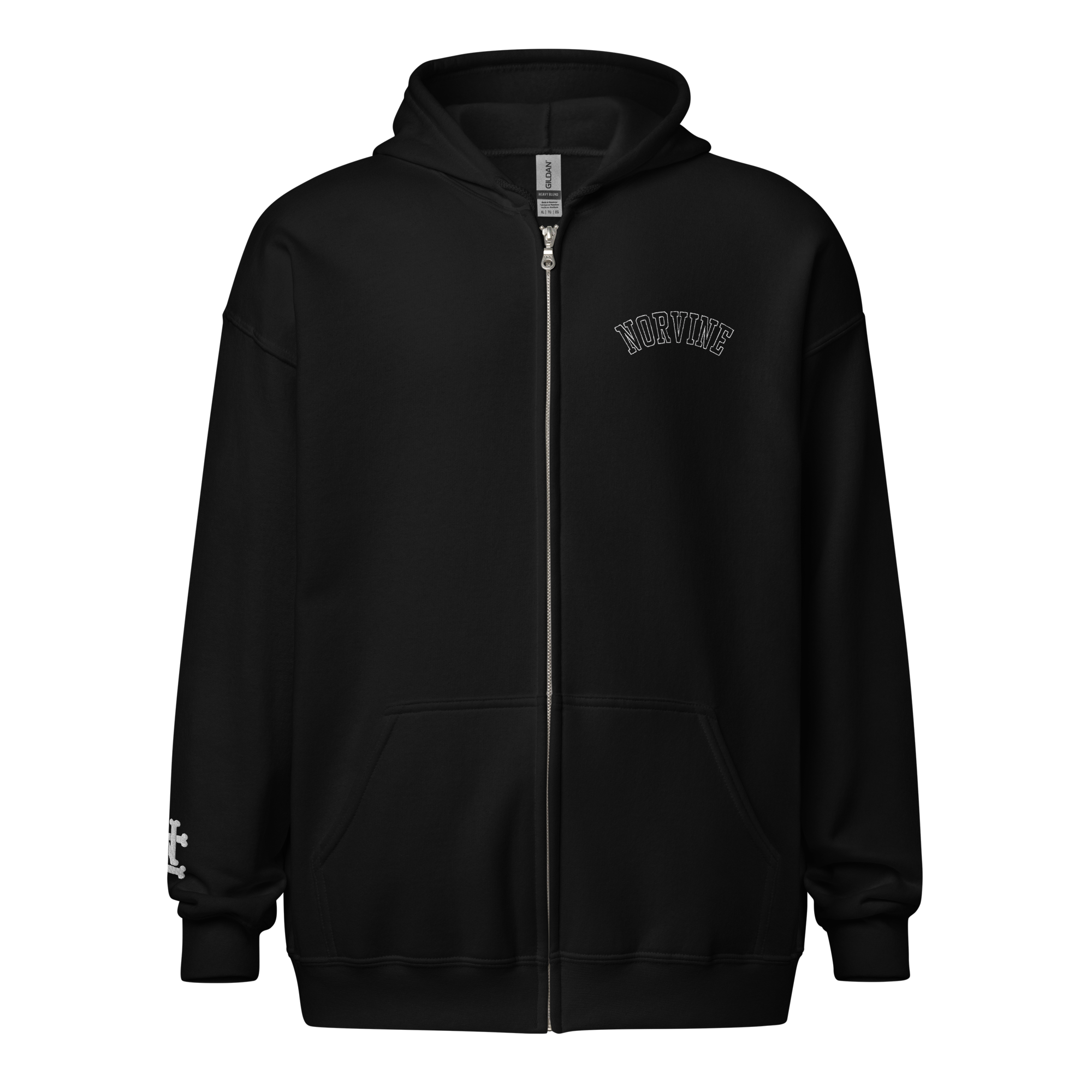 Anchor Heavy Blend Zip Hoodie featuring a large back print, embroidered logos, and a cozy fleece interior.