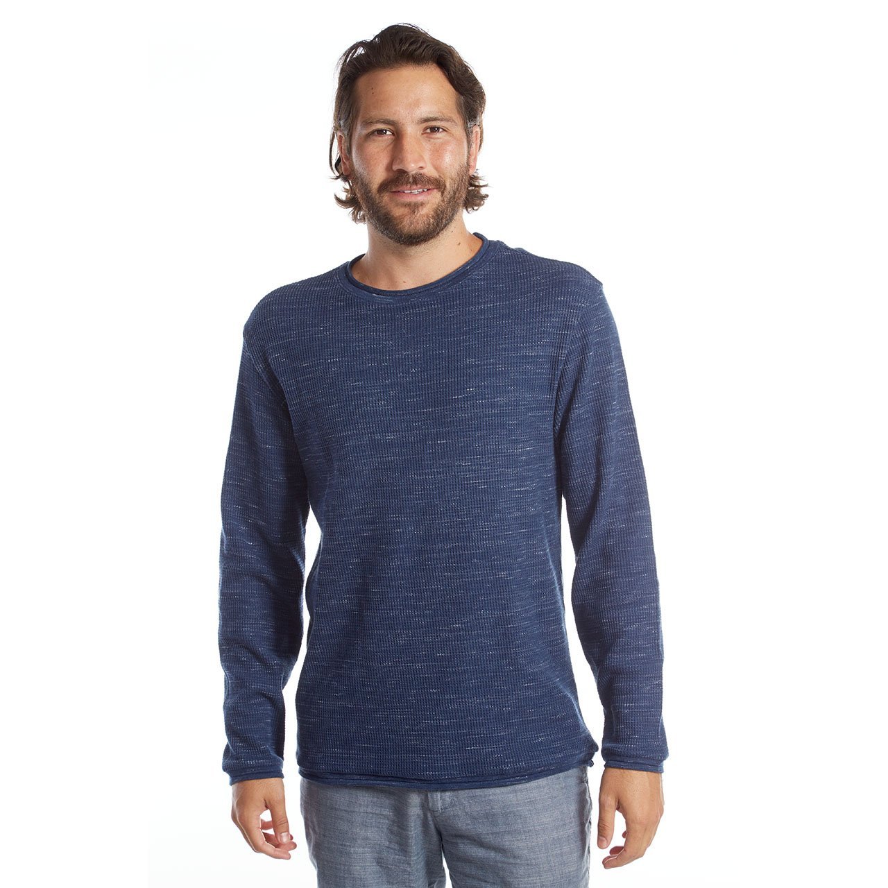 Andres Long Sleeve Waffle Tee in waffle knit fabric, featuring a crew neck design, made from eco-friendly materials.