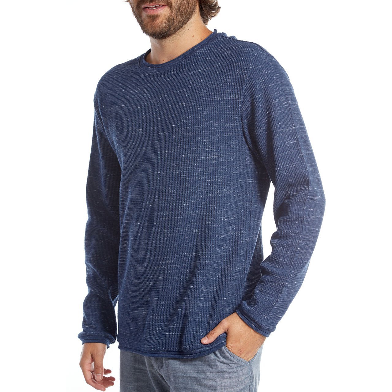 Andres Long Sleeve Waffle Tee in waffle knit fabric, featuring a crew neck design, made from eco-friendly materials.