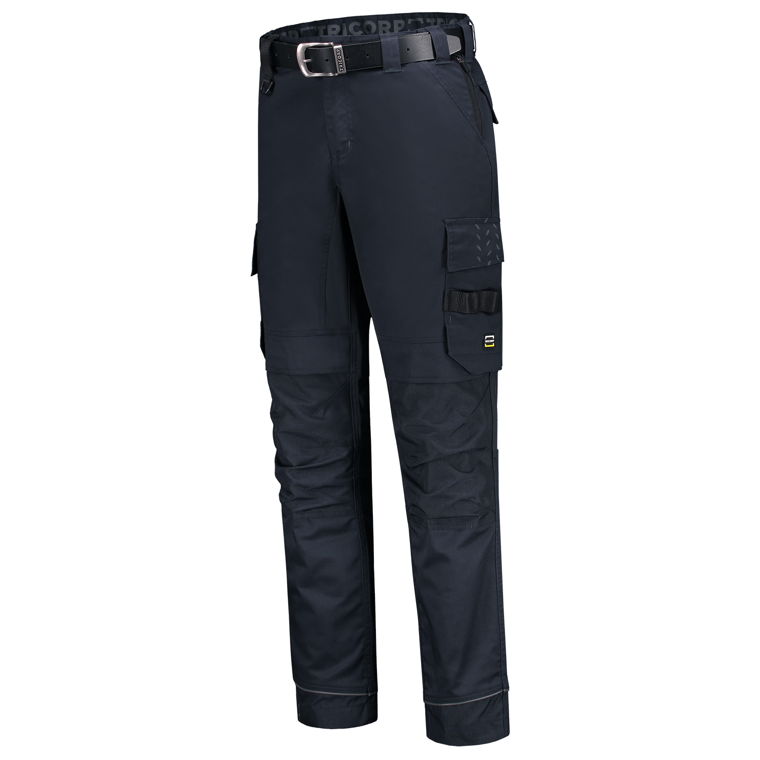 Arbeitshose Twill Cordura Stretch in Schwarz mit reflektierenden Details, elastischem Bund und praktischen Taschen für Werkzeuge.