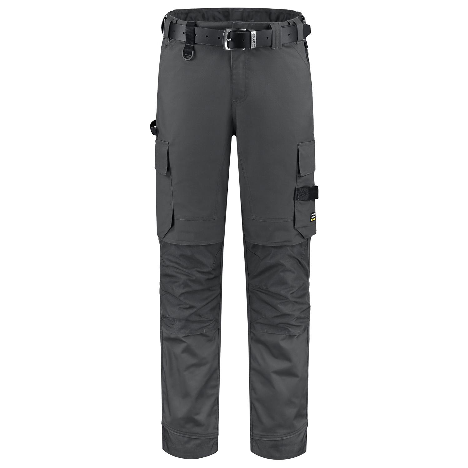 Arbeitshose Twill Cordura Stretch in Schwarz mit reflektierenden Details, elastischem Bund und praktischen Taschen für Werkzeuge.