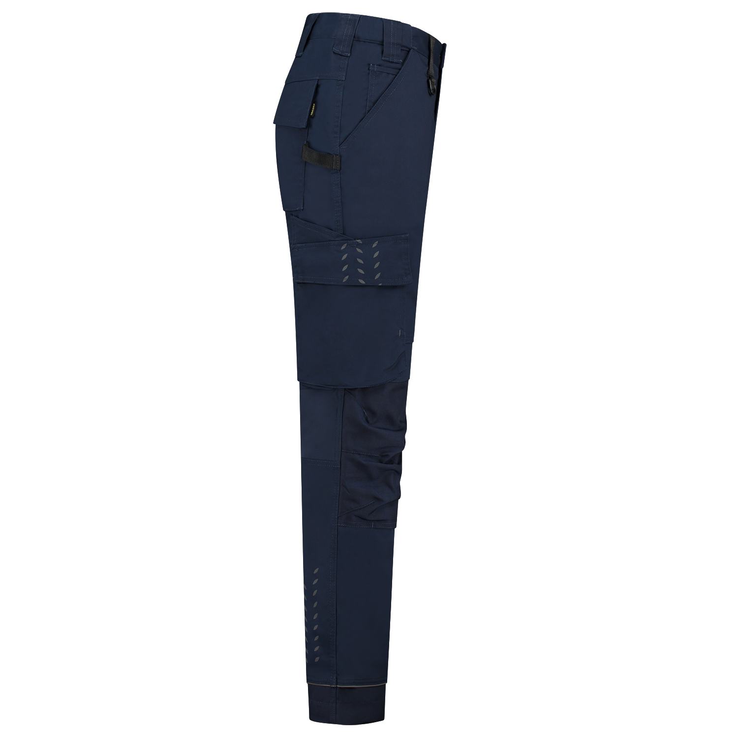 Arbeitshose Twill Cordura Stretch in Schwarz mit reflektierenden Details, elastischem Bund und praktischen Taschen für Werkzeuge.