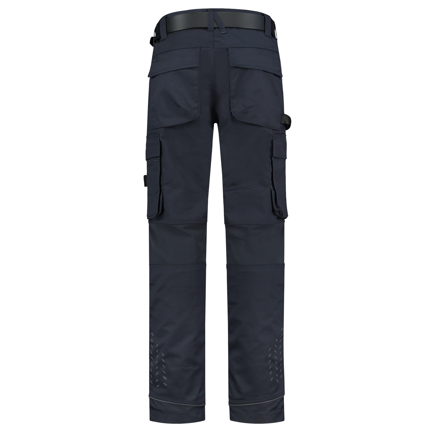 Arbeitshose Twill Cordura Stretch in Schwarz mit reflektierenden Details, elastischem Bund und praktischen Taschen für Werkzeuge.