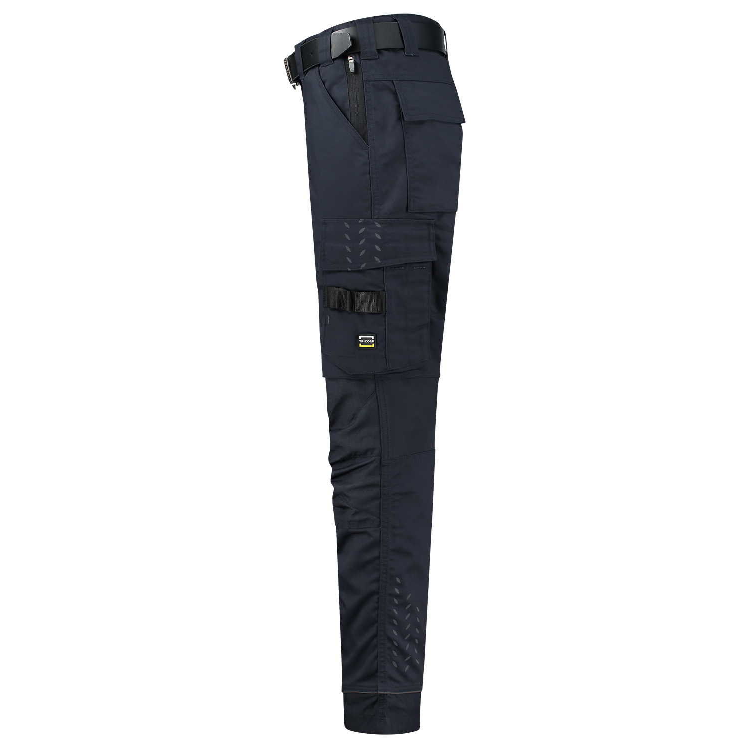 Arbeitshose Twill Cordura Stretch in Schwarz mit reflektierenden Details, elastischem Bund und praktischen Taschen für Werkzeuge.