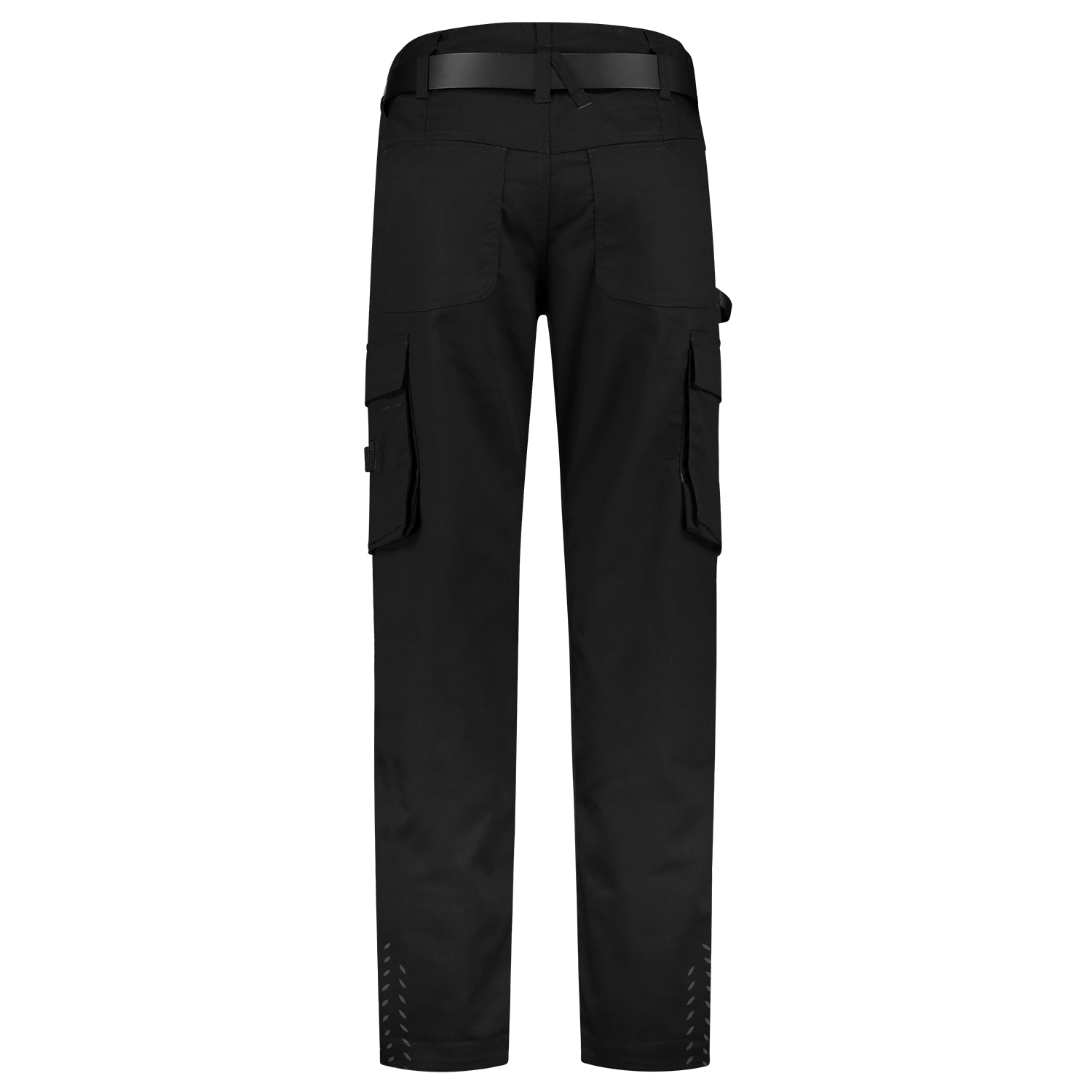 Arbeitshose Twill in Schwarz mit reflektierenden Details und verstellbarem Taillenbund, ideal für Logistik und Bau.