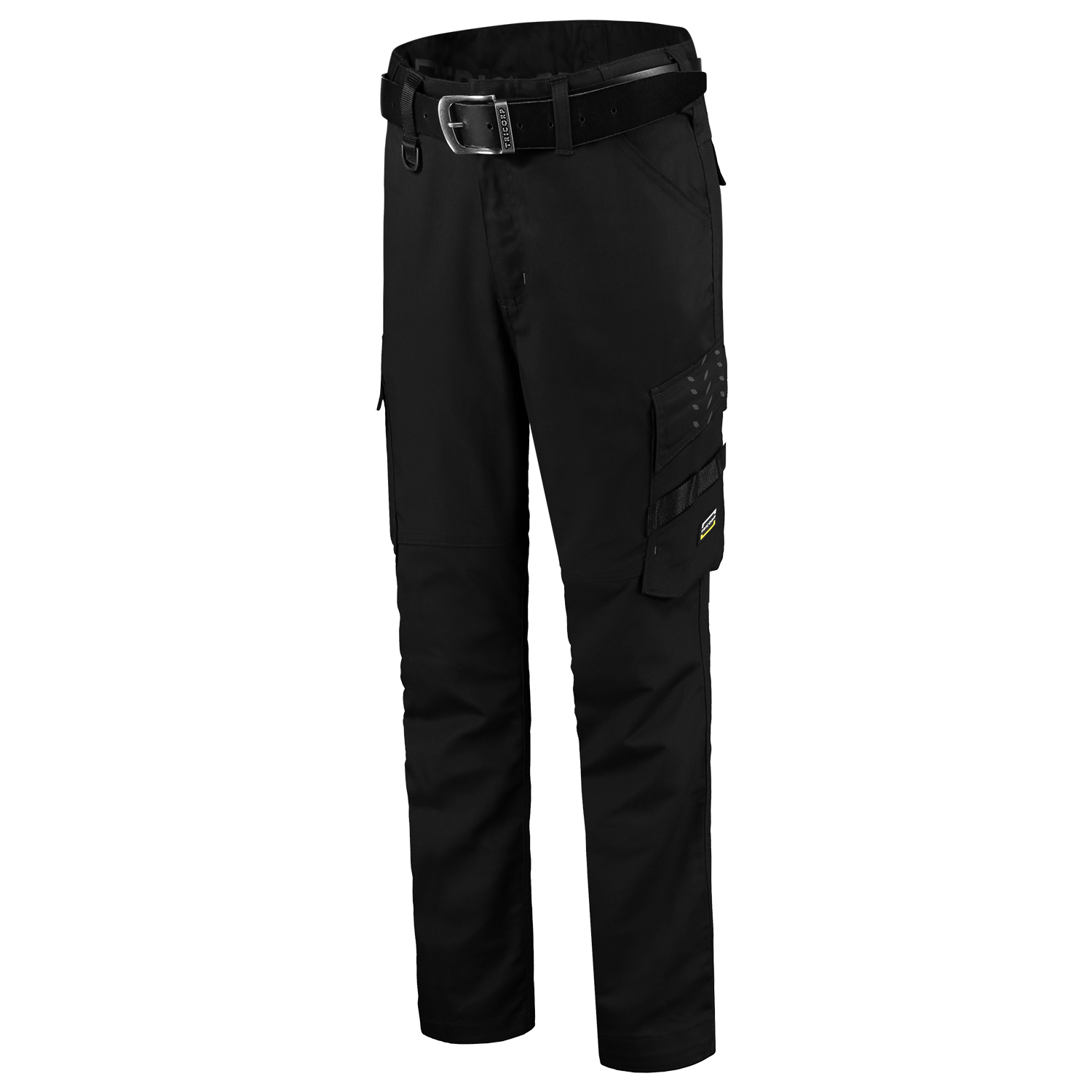 Arbeitshose Twill in Schwarz mit reflektierenden Details und verstellbarem Taillenbund, ideal für Logistik und Bau.