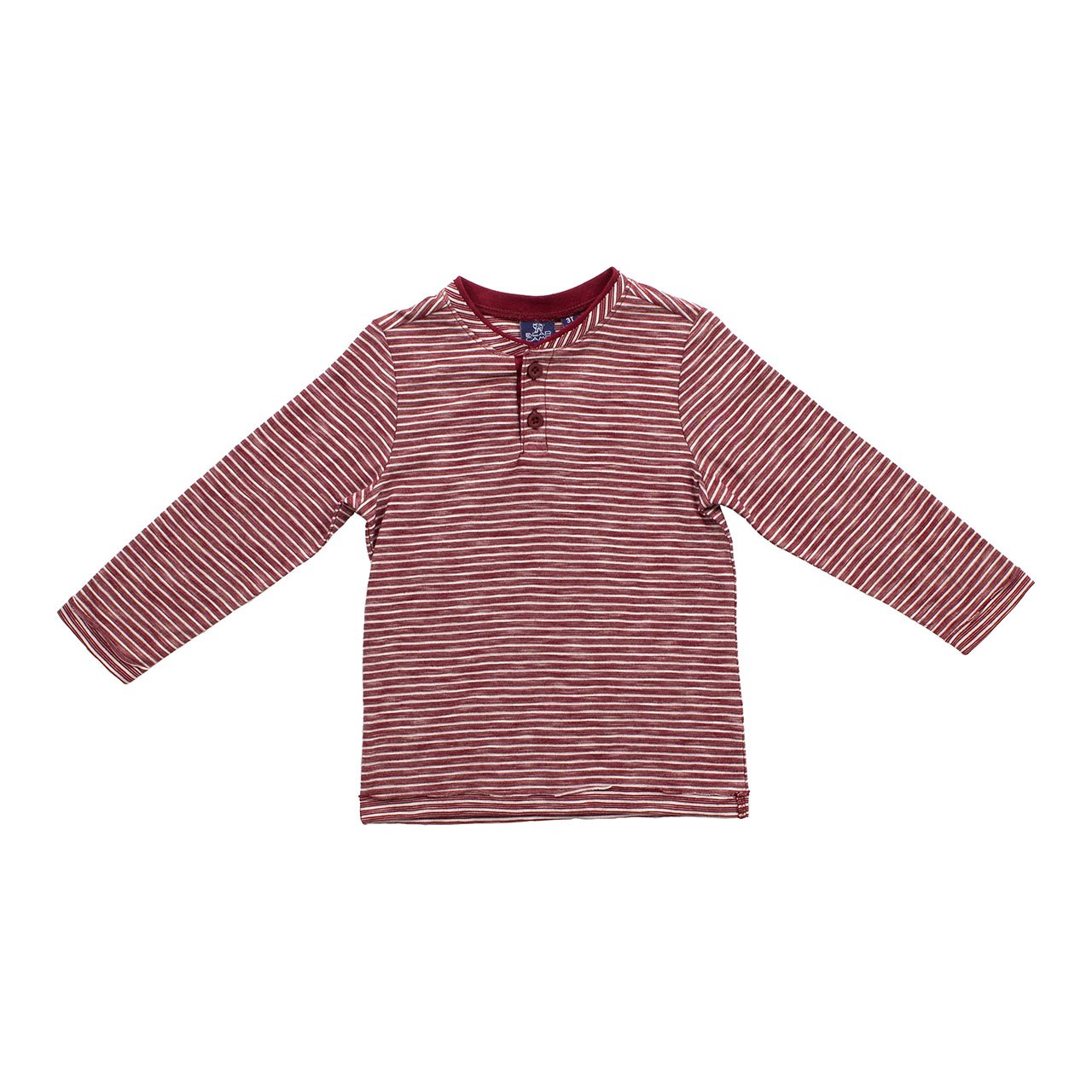 A stylish long sleeve Arthur Henley Baby Tee in sophisticated colors, designed for comfort and eco-friendly production.