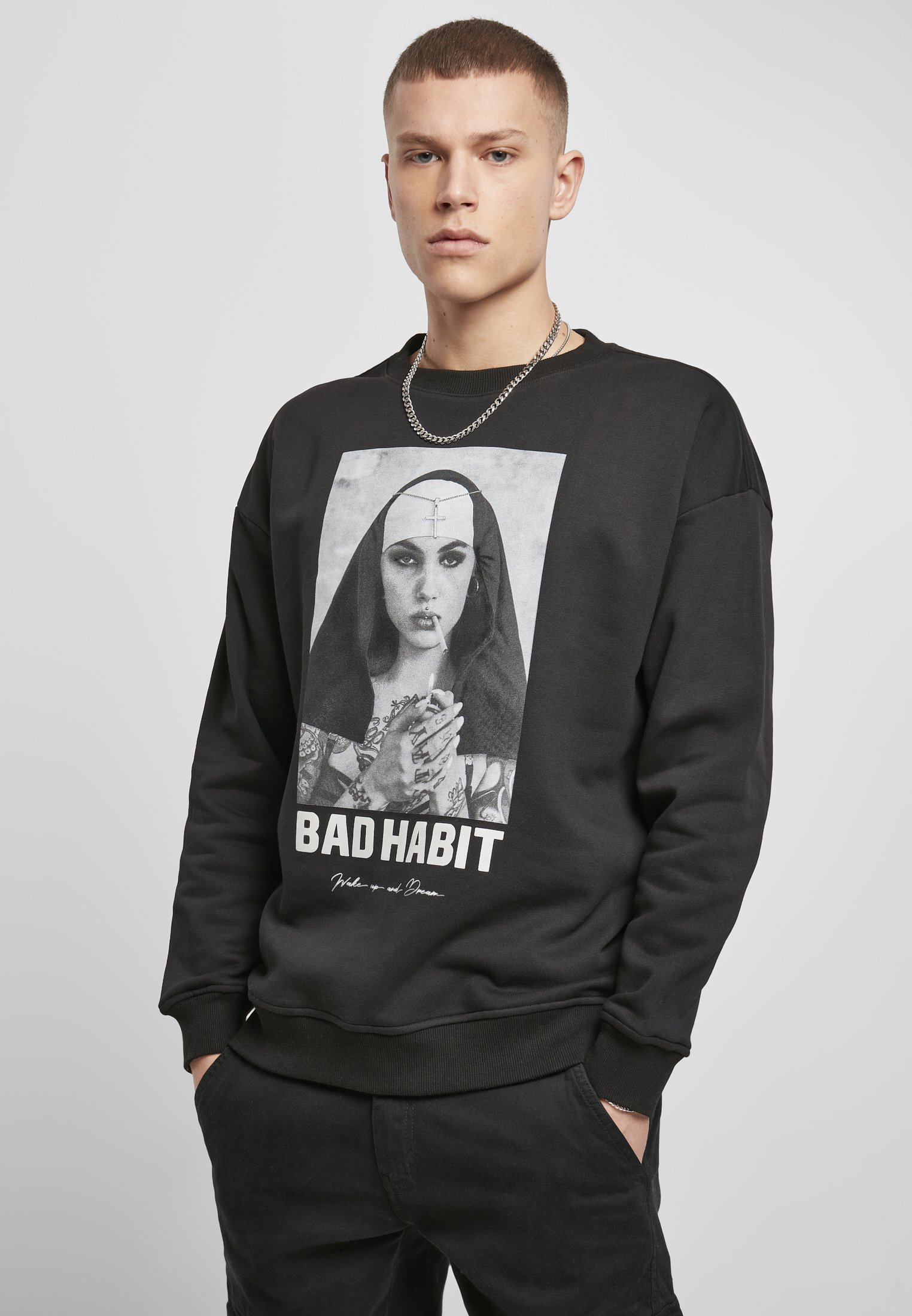 Bad Habit Crewneck Sweatshirt in a stylish design, featuring a soft cotton-polyester blend for comfort and durability.