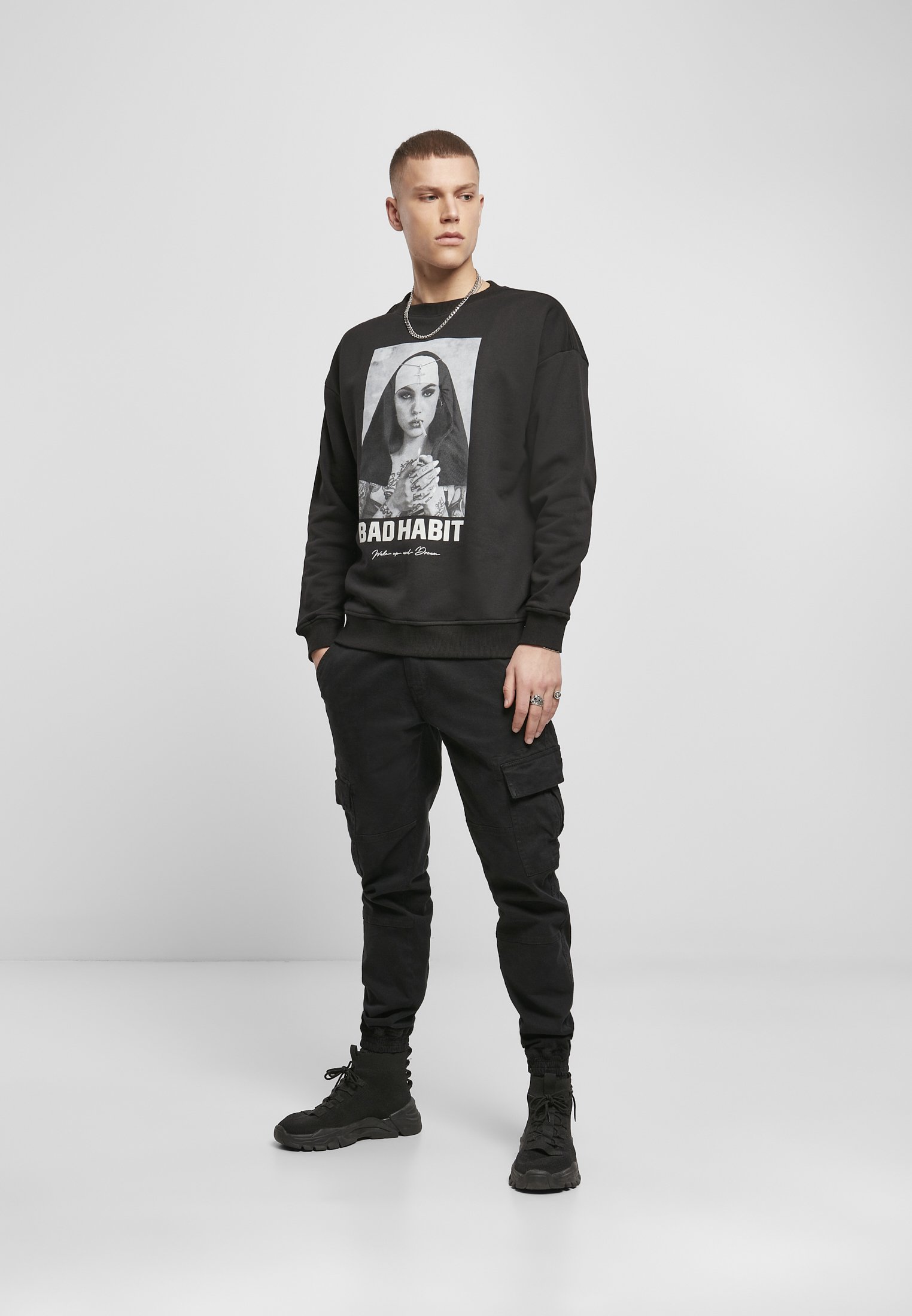 Bad Habit Crewneck Sweatshirt in a stylish design, featuring a soft cotton-polyester blend for comfort and durability.