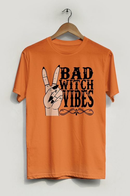 A stylish Bad Witch Vibes T-Shirt made from soft ring-spun cotton, featuring a bold design perfect for casual wear.