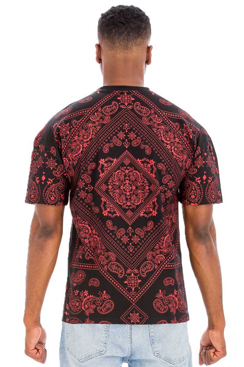 A stylish Bandana Print T-shirt made from 100% cotton, featuring a unique bandana design, perfect for casual wear.