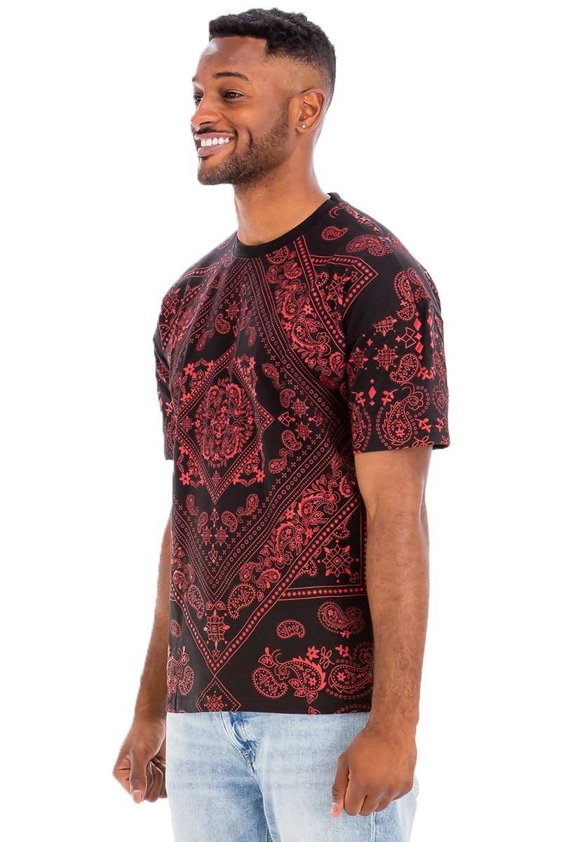 A stylish Bandana Print T-shirt made from 100% cotton, featuring a unique bandana design, perfect for casual wear.