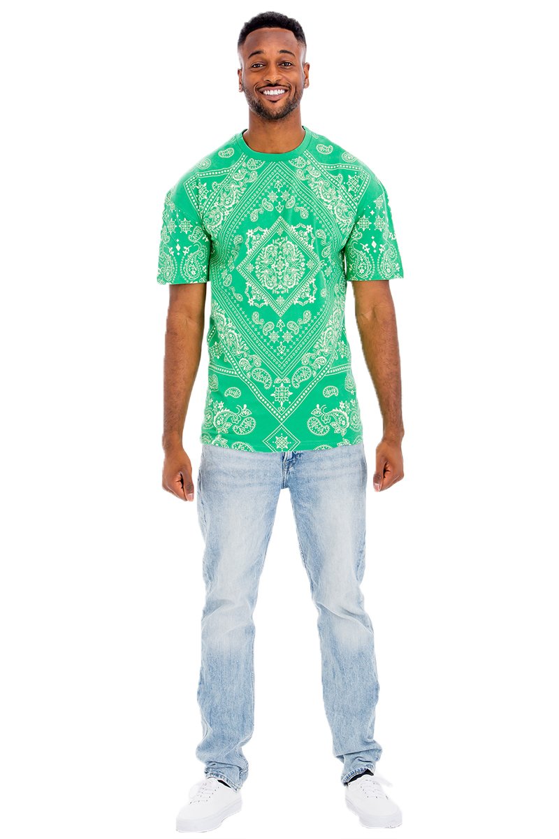 A stylish bandana print t-shirt made from 100% cotton, featuring a regular fit and vibrant design.