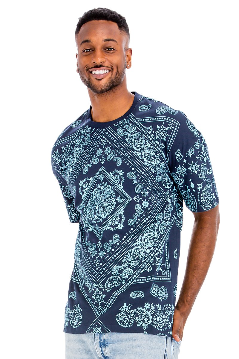 A stylish bandana print t-shirt made of 100% cotton, featuring a regular fit and vibrant design.