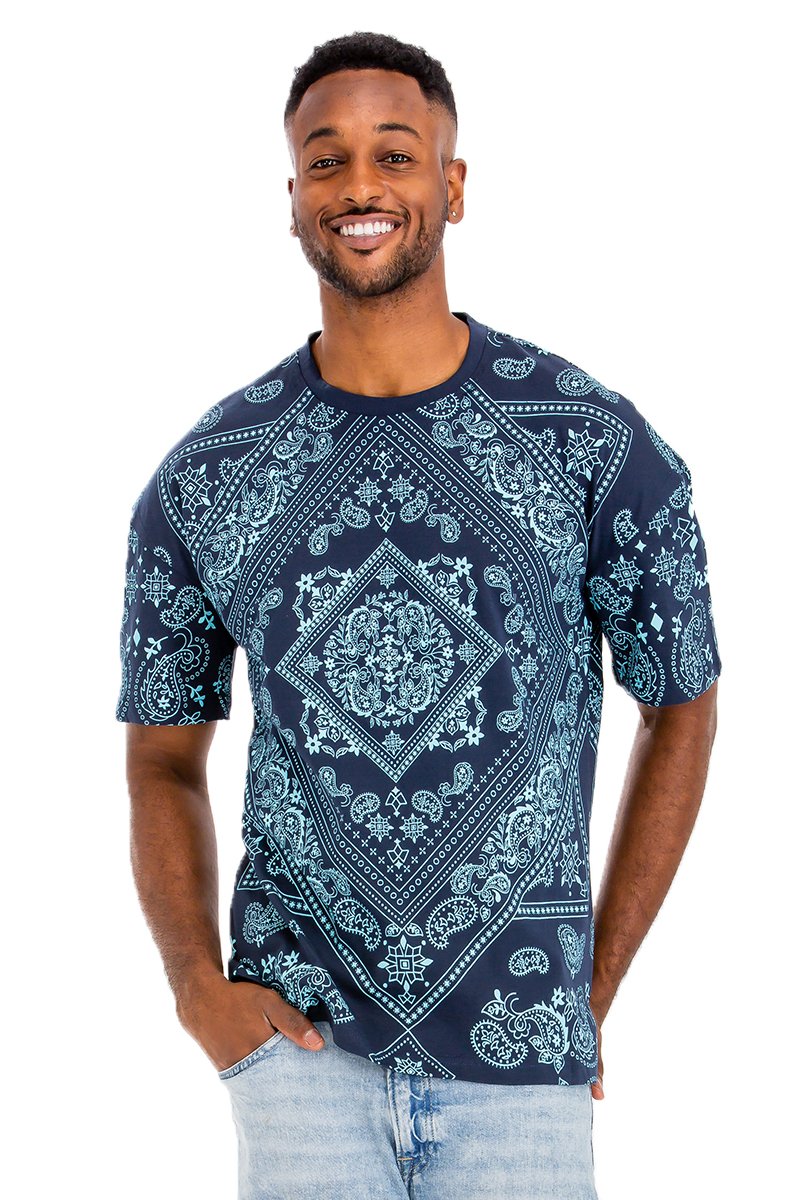 A stylish bandana print t-shirt made of 100% cotton, featuring a regular fit and vibrant design.