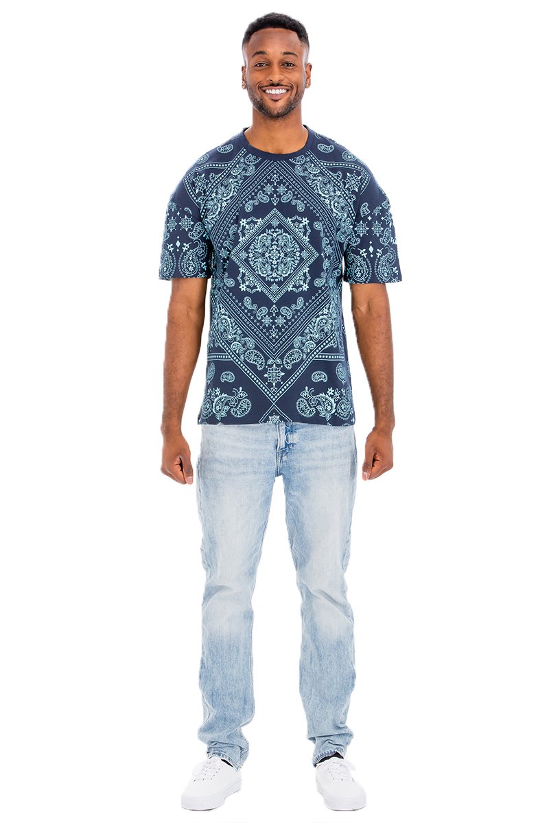 A stylish bandana print t-shirt made of 100% cotton, featuring a regular fit and vibrant design.