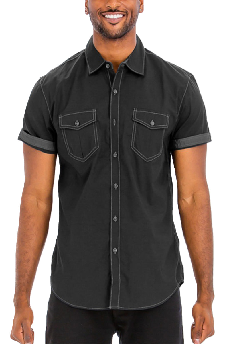 Banks Outline Stitch Button Up shirt featuring outline stitching, two buttoned chest pockets, and a lightweight fabric.