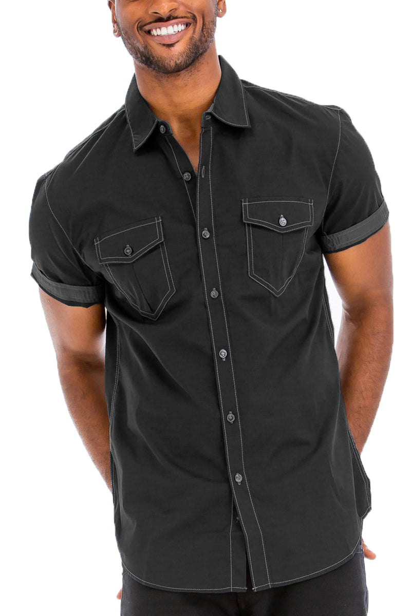 Banks Outline Stitch Button Up shirt featuring outline stitching, two buttoned chest pockets, and a lightweight fabric.