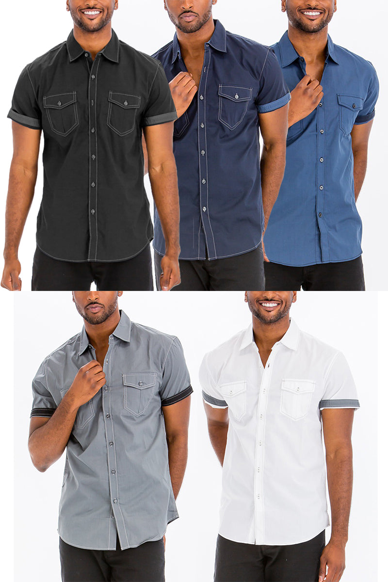 Banks Outline Stitch Button Up shirt featuring outline stitching, two buttoned chest pockets, and a lightweight fabric.