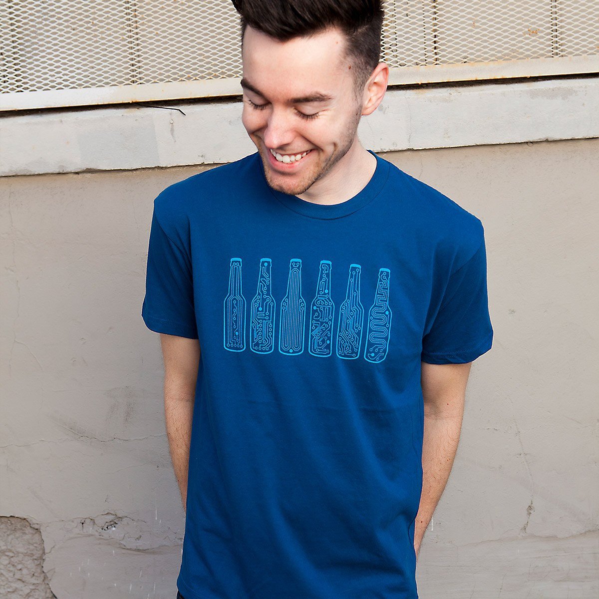 Bar Code T-Shirt in blue, made from 100% ring-spun cotton with unique design celebrating teamwork.