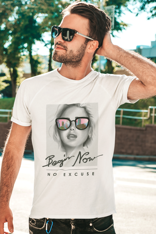 Begin Now No Excuse T-Shirt in soft ring-spun cotton, showcasing a stylish unisex design suitable for all.