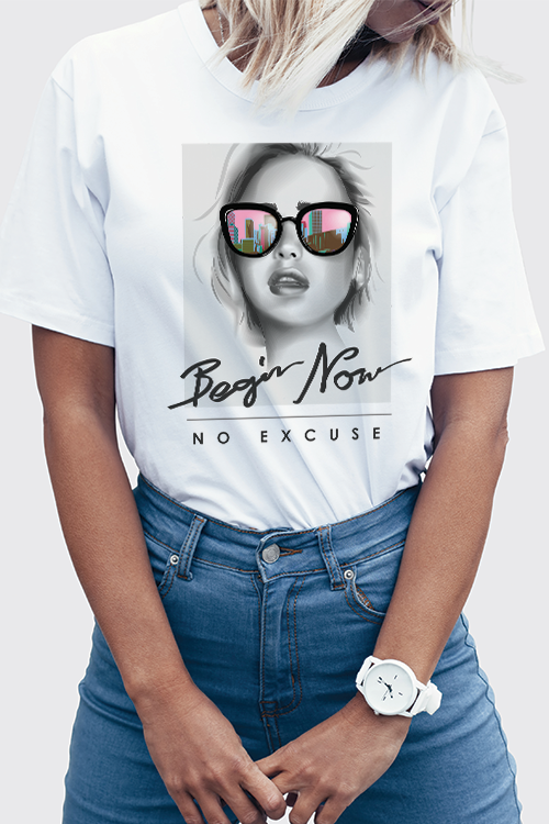 Begin Now No Excuse T-Shirt in soft ring-spun cotton, showcasing a stylish unisex design suitable for all.