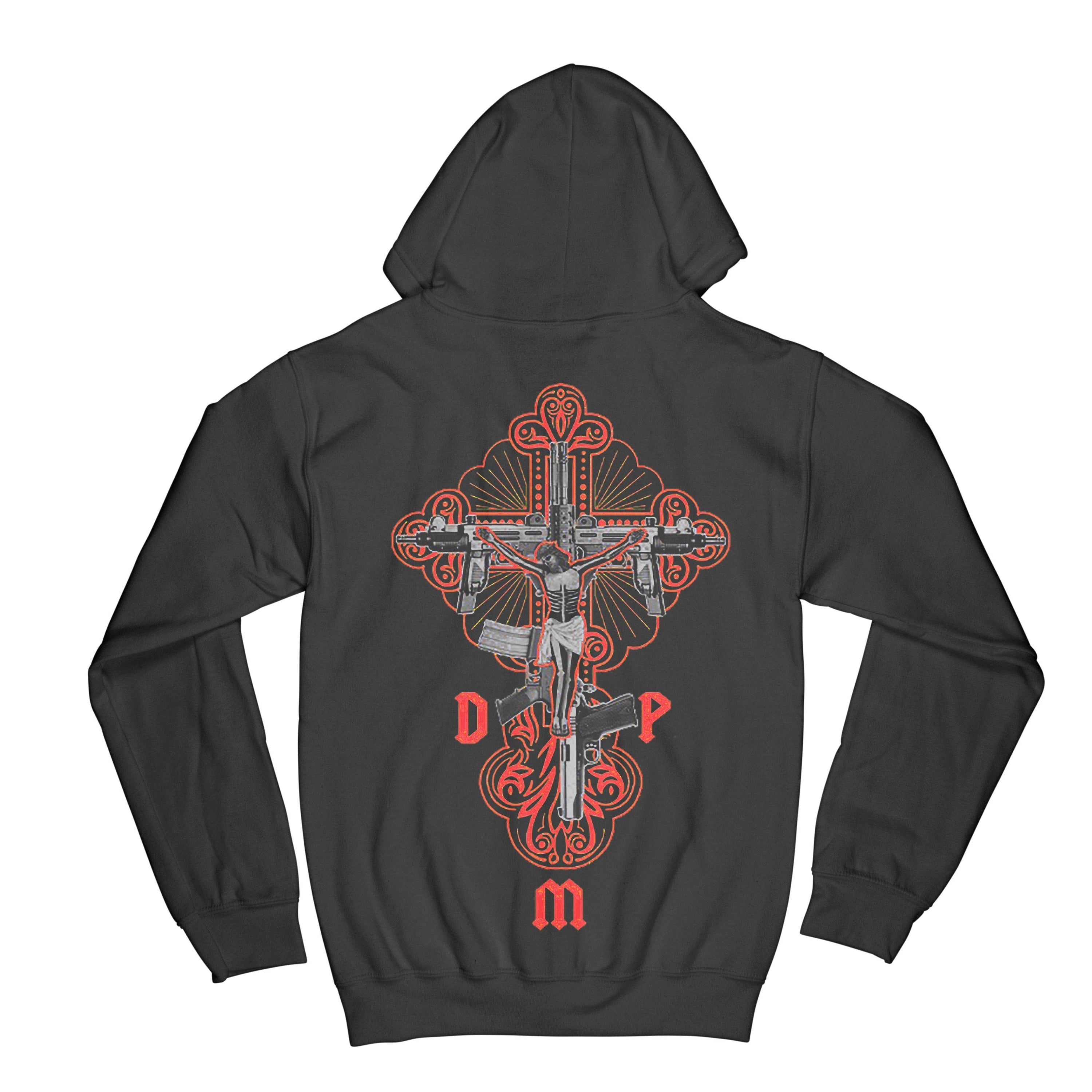 Men's zip hoodie featuring trendy design and handmade prints, showcasing the original DPM69 logo.