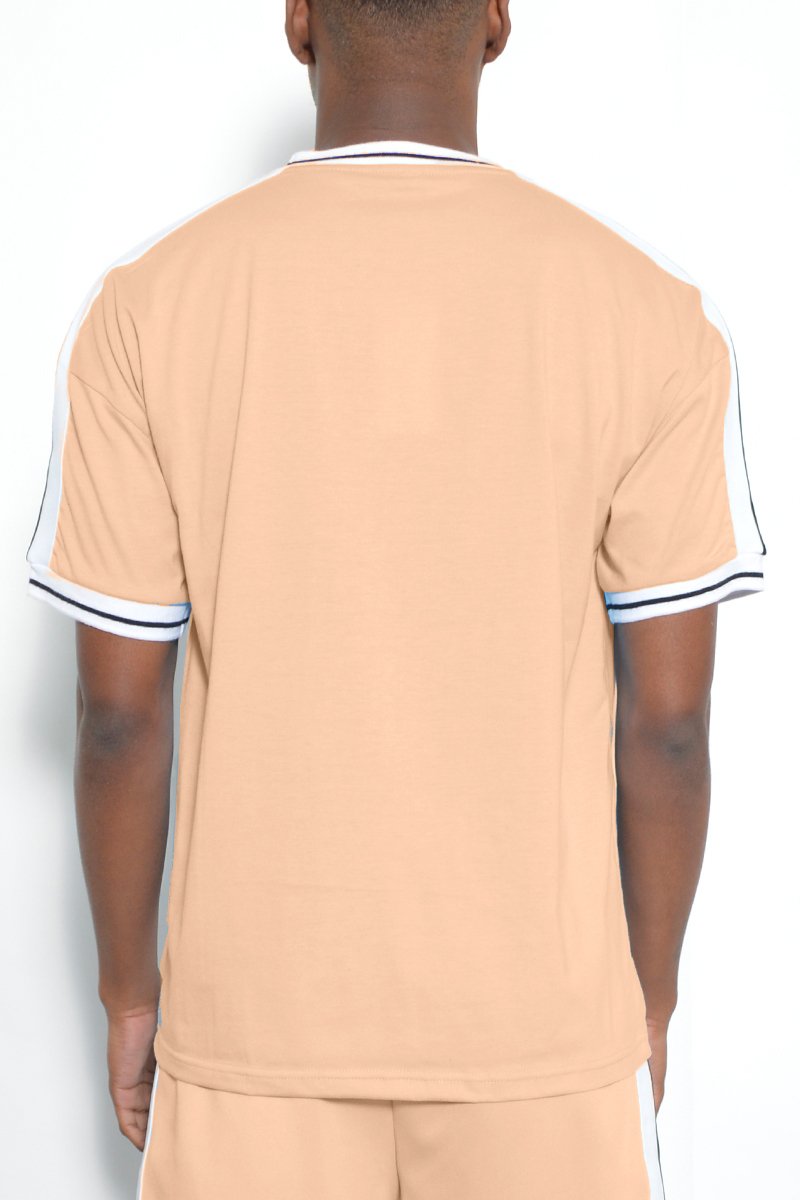 BESO Striped T-Shirt featuring a round neck, striped tape collar, and sleeve detail in a regular fit.