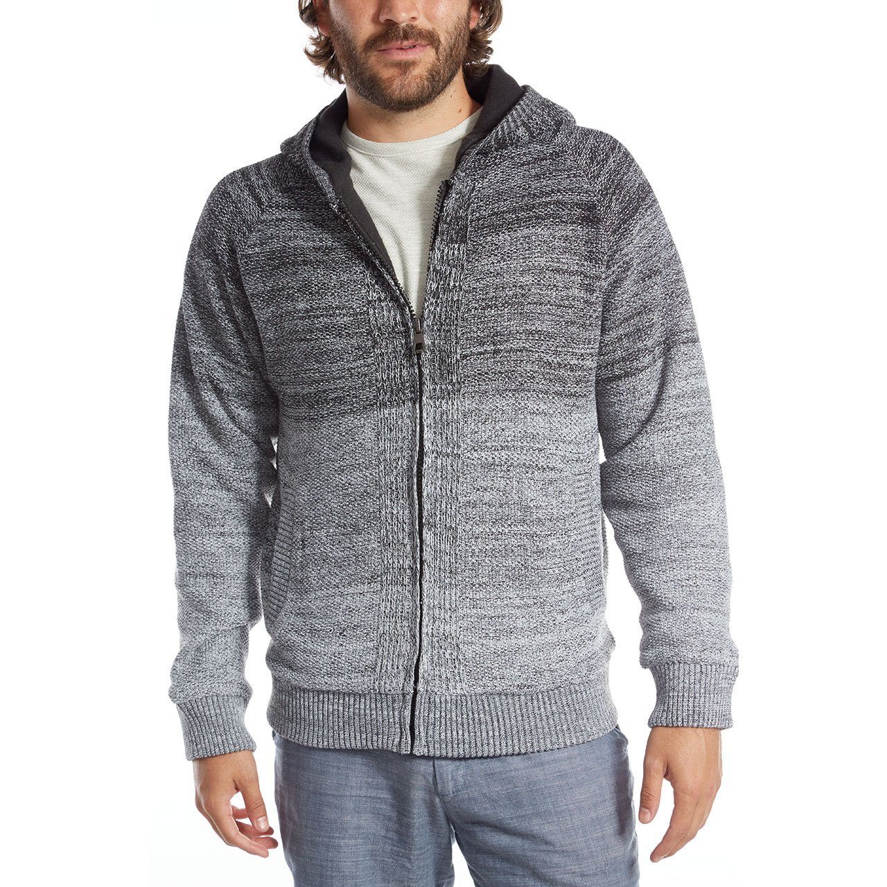 Bill Zip Up Hombre Sweater featuring a hood and zip closure, made from 100% polyester, available in various colors.