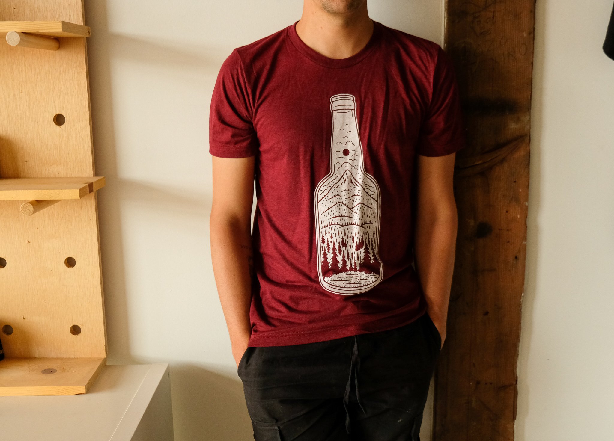 Cranberry triblend t-shirt featuring a screen printed design, perfect for outdoor beer lovers.