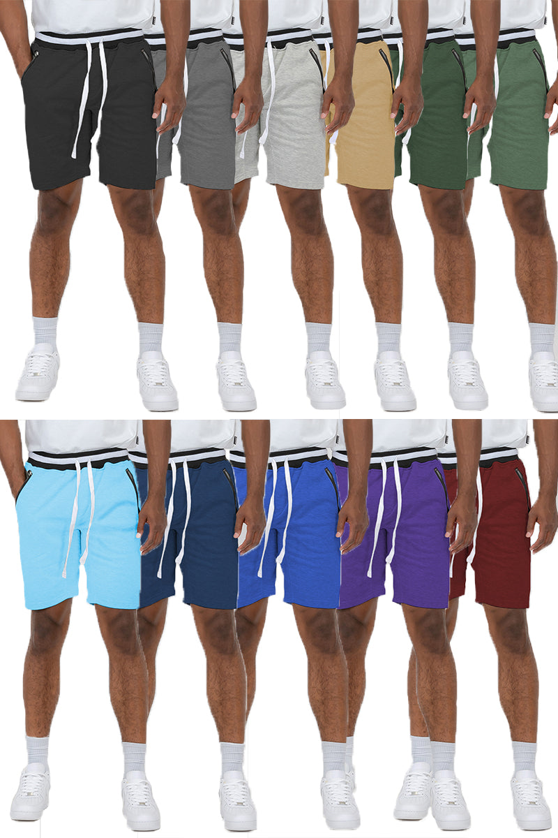 Colorful men's drawstring athletic shorts.