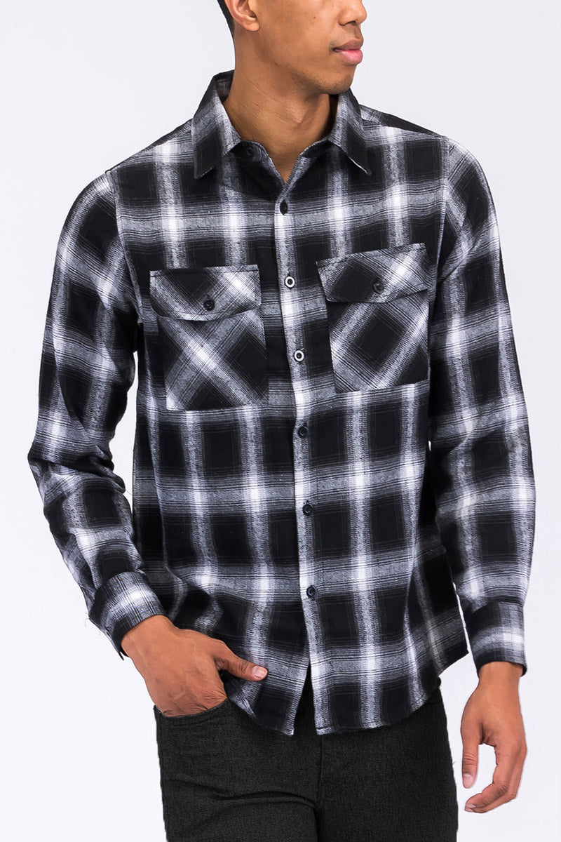 A cozy brushed flannel shirt in a stylish design, featuring chest pockets and button closure, perfect for casual wear.