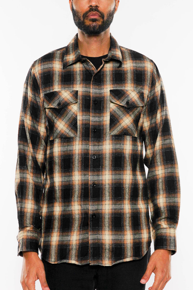 A cozy brushed flannel shirt in a stylish design, featuring chest pockets and button closure, perfect for casual wear.