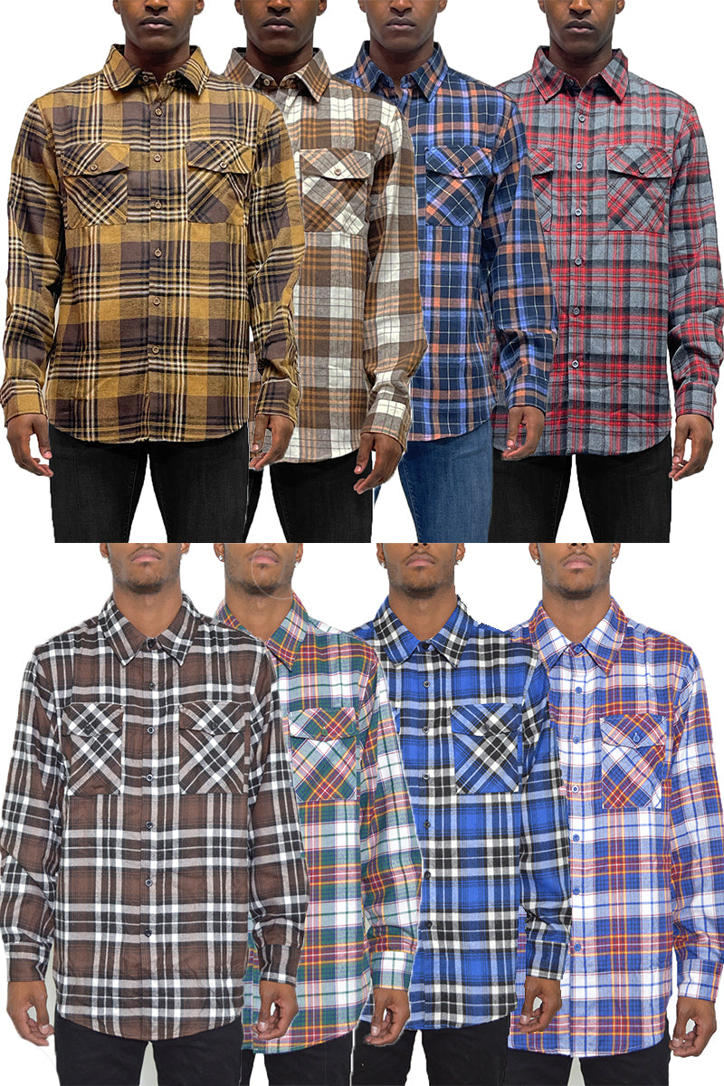 A stylish brushed flannel shirt featuring chest pockets and button closure, perfect for casual wear.