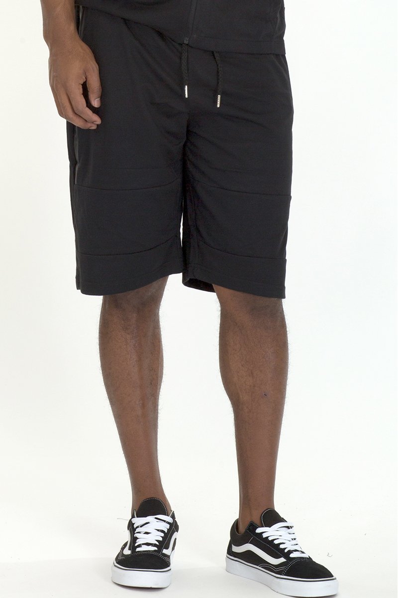 CAGE SHORT ATHLETIC SET in black featuring a full zip hoodie and matching shorts, showcasing lightweight fabric and stylish design.