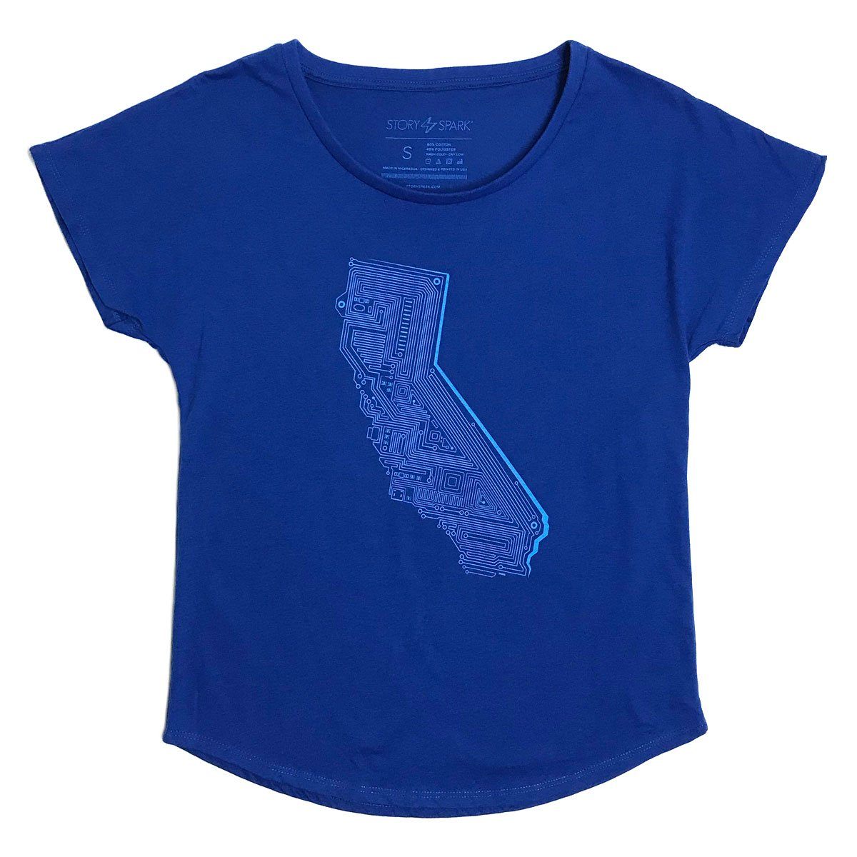 Cali Tech Dolman Shirt in royal blue, featuring a loose fit and boat-neck design, made from soft ring-spun cotton and polyester.