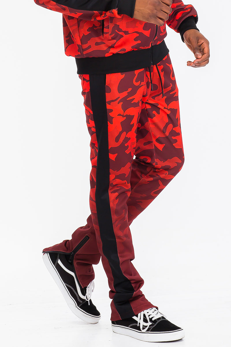 Camo Fade Track Pants featuring hidden ankle zippers and a slim fit design, perfect for casual and athletic wear.