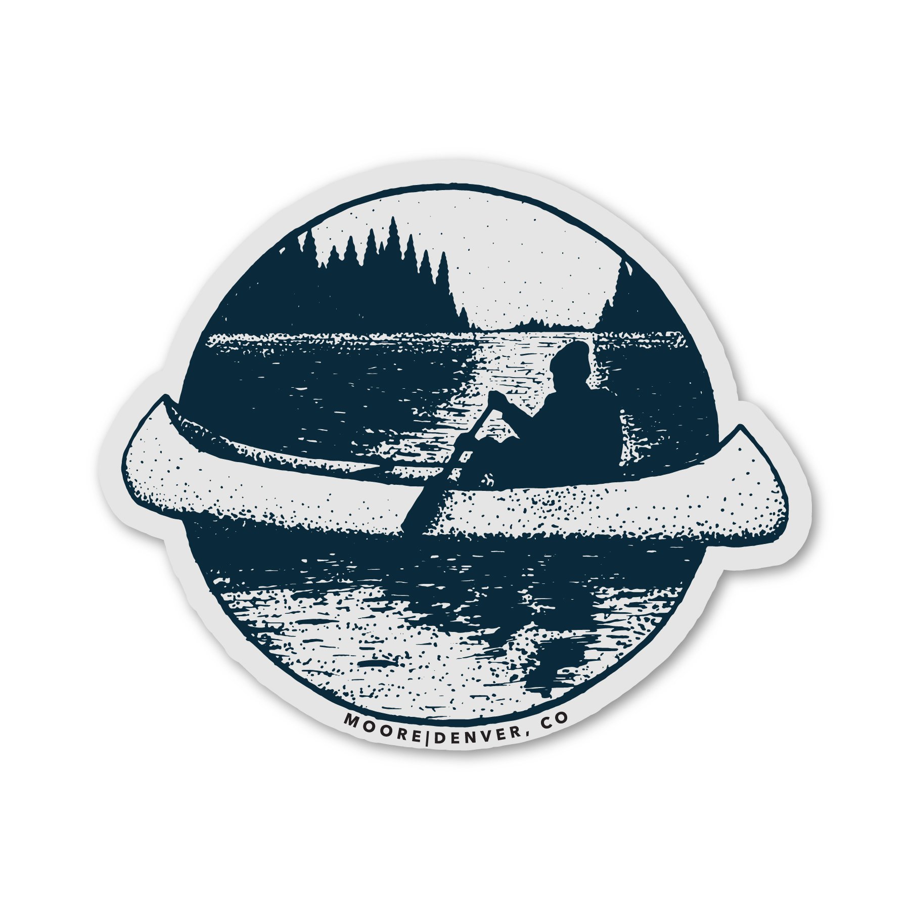 A waterproof vinyl Canoe Sticker featuring a serene canoeing design with a matte finish, perfect for outdoor enthusiasts.